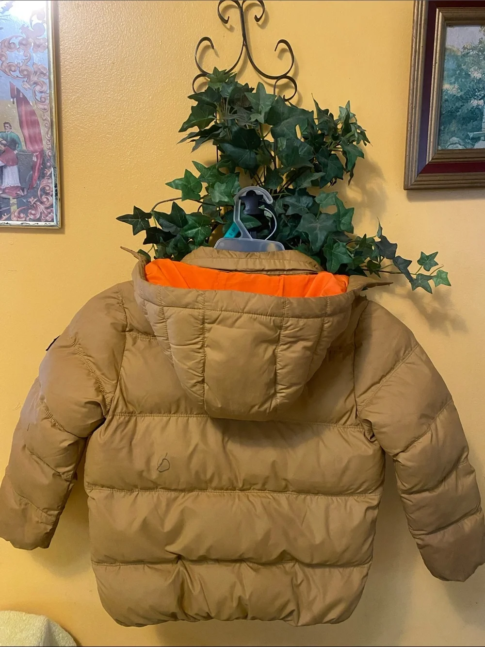 Tommy Hilfiger Kids Hooded Puffer Jacket - Camel with Orange Lining